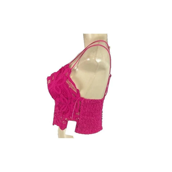 Free People L Rose Lace V-Neck Ruched Back Adjustable Crisscross Strap Bralette - Picture 3 of 6